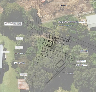 Hinemoa Street Pump Station schematic overlay | CMW Geosciences